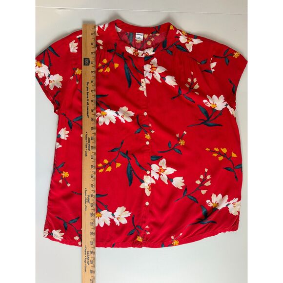 Old Navy Women's Red Floral Button Front Blouse Top Size XS - Picture 8 of 9
